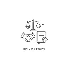 Vector art of business ethics are symbolized by scales of justice a handshake and