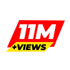 11M+ views png, social viral badge, red colour icon, trending milestone tag,