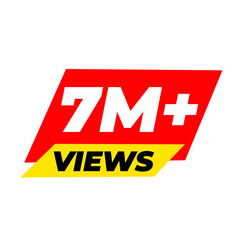 7M+ views png, trending viral badge, red colour graphic, social media icon,