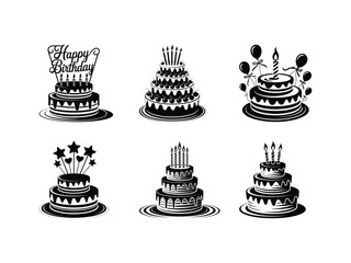 Festive tiered cakes with candles and balloons birthday cake celebration