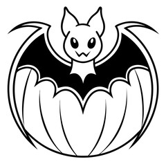 Bat inside pumpkin  line art vector illustration 