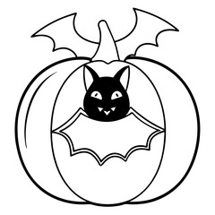 Bat inside pumpkin  line art vector illustration 