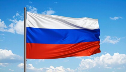 Russian flag with horizontal white, blue, and red stripes