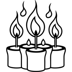 Burning candle group line art vector illustration