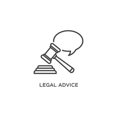Vector art of a stylized line drawing depicts a wooden gavel striking a sounding