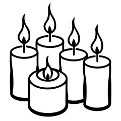 Burning candle group line art vector illustration