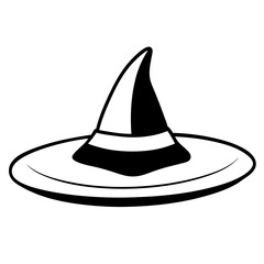 Floating witch hat line art vector illustration