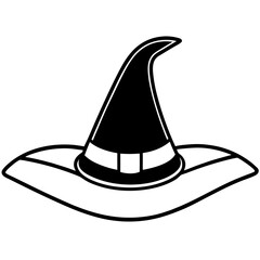 Floating witch hat line art vector illustration