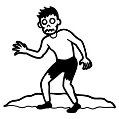 Zombie coming out line art vector illustration 
