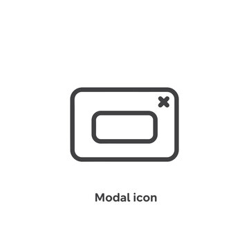 Vector art of a clean line icon illustrates a modal window with a close x button in