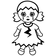 Broken doll line art vector illustration 