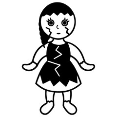 Broken doll line art vector illustration 