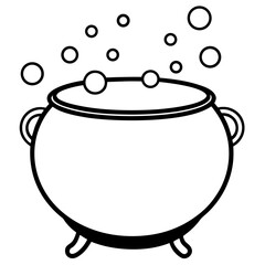 Cauldron with bubbles line art vector illustration 