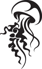 Naklejka premium Jellyfish tattoo design black and white, Stylized aquatic creature illustration