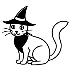 Witch's pet line art vector illustration 