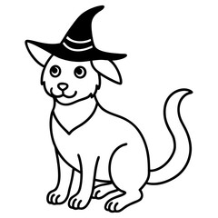 Witch's pet line art vector illustration 