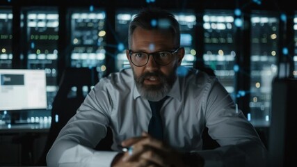 Focused businessman in a server room - Powered by Adobe