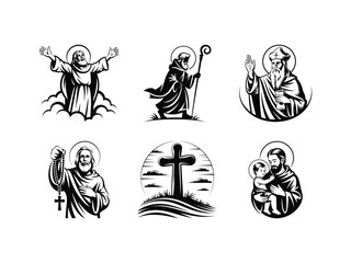 Religious figures and symbols in black and white christianity jesus