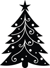 Elegant black christmas tree silhouette vector graphic
