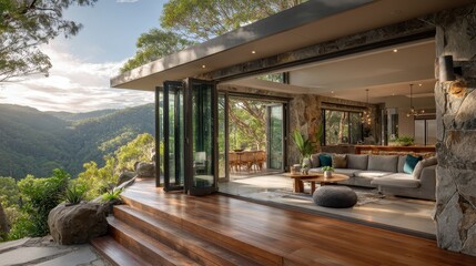 Luxury home showcases a seamless indoor outdoor living space. Showcase architectural design, real estate, or luxurious lifestyle.