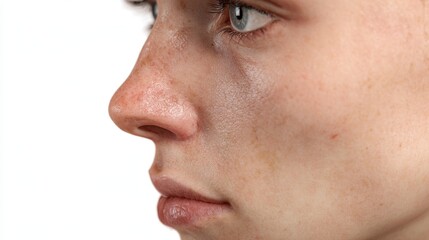 Side profile of a young person with visible facial paralysis emphasizing drooping mouth and eye closure difficulties linked to Bells palsy.
