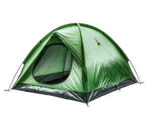 Camping in the Wilderness: A Vivid Green Tent Isolated on Transparent Background