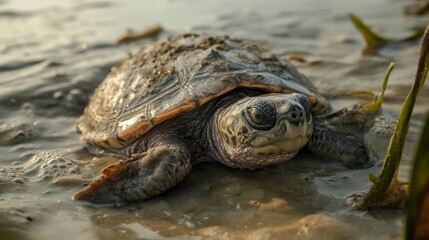A turtle photographed beyond the sea 