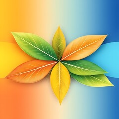 Vibrant autumn leaves forming a circular pattern against a gradient background orange green