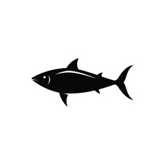 Obraz premium Simple black and white silhouette illustration of a tuna fish swimming isolated on white