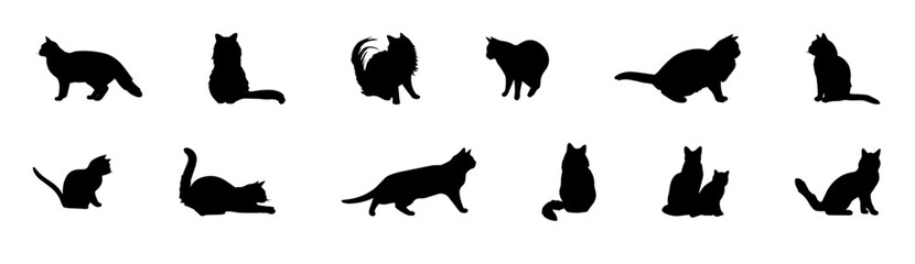 Black cat silhouette collection showcasing various poses and postures