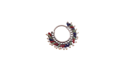 Ornate silver nose ring adorned with colorful beads and pearls image downlod