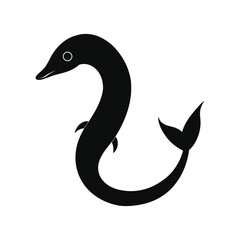 Obraz premium Elegant black and white silhouette illustration of a graceful dolphin on a clean white background