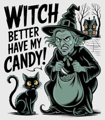 halloween witch with a broom