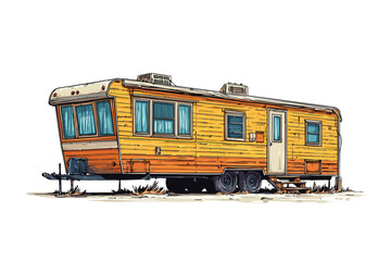 Fototapeta premium Trailer house standing on side of the road isolated