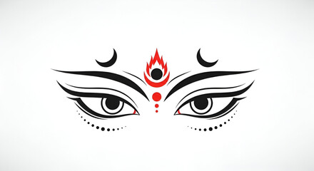 Navratri Durga Puja goddess eye illustration in bold black and red artistic style representing traditional Hindu Indian festival with divine female energy and spiritual power