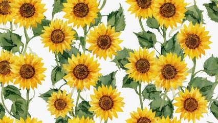 Seamless Watercolor Pattern With Sunflowers