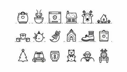 Fototapeta premium Hand-drawn festive icons featuring home, decorations, and winter themes 