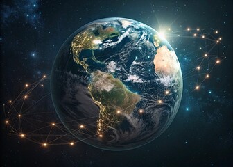 Obraz premium Digital Earth Globe in Dark Space with Glowing Lights 