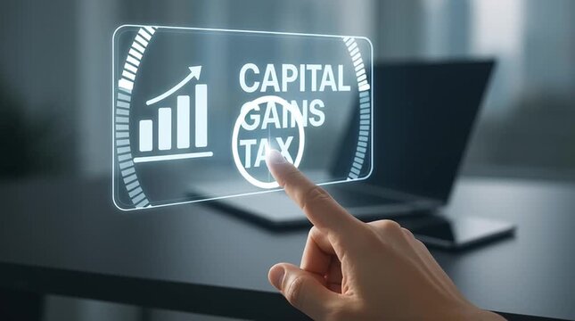  Capital gains tax interface showing financial investment taxation policy planning and online reporting concept in modern technology environment