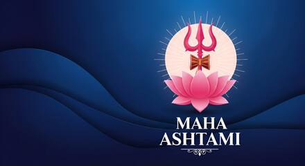 Abstract vector design showing trishul damaru and lotus symbol for Maha Ashtami celebration during Navratri Durga Puja Hindu festival in India used for worship culture tradition