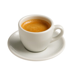 Fototapeta premium A white ceramic cup filled with freshly brewed espresso coffee on a saucer isolated on transparent background