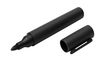Black marker pen with cap isolated on transparent background

