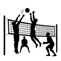 Volleyball Players in Action Silhouette Illustration