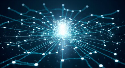 Digital Network Grid with Glowing Data Connections