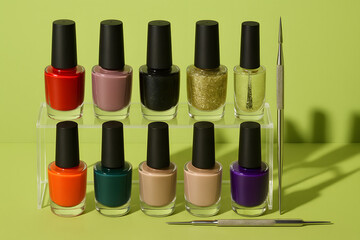 Vibrant Nail Polish Showcase with a Spectrum of Colors for Beauty Retail