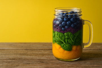 Beautifully Layered Vibrant Smoothie in a Glass for Health and Wellness Marketing
