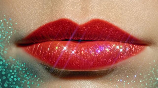 Glossy Red Lips Holding Pill With &ldquo;2026&rdquo; Text And Swallowing It In Sparkling Light For Futuristic Beauty Visuals, New Year Concept, Trendy Cosmetic Themes, And Bold Ney Year Design
