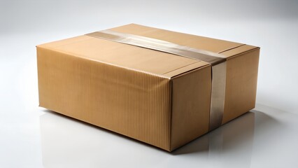 Cardboard Box with Clear Tape on White Background