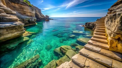 Natural Stone Steps Leading to Turquoise Blue Sea