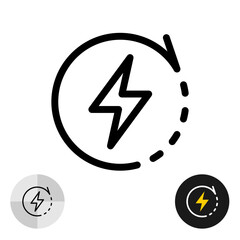 Fast time icon with lightning bolt and round arrow showing fast moving around. Symbol of short or repeated periods of time. Editable stroke.